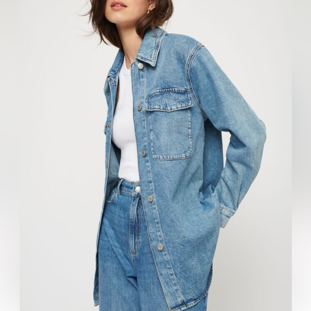 Dynamite Blue Denim Button-Up Shacket or Over-Sized Shirt